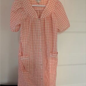 Orange VINTAGE cotton Gingham Button-Up nightie button up